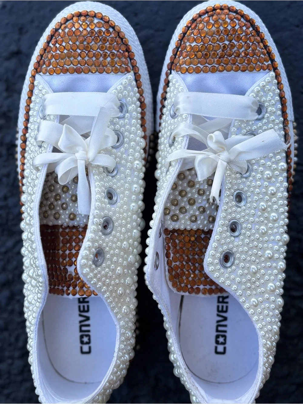 Converse Custom Pearl Rhinestone Glam Sneakers